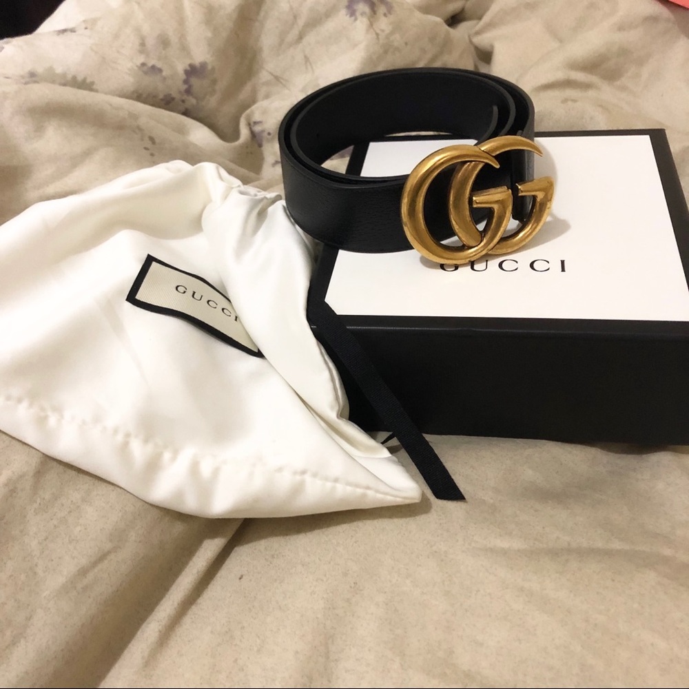 Gucci Marmont GG buckle belt black and gold